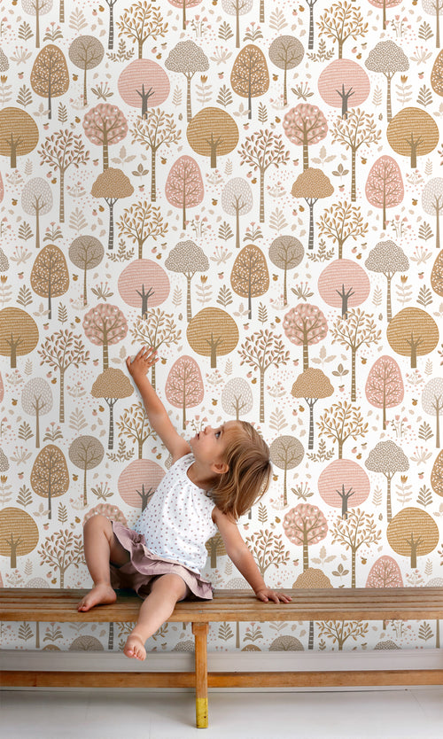 ESTAhome behang bosrijk landschap roze, bruin en wit - 50 x 900 cm - 139799 - vtwonen shop