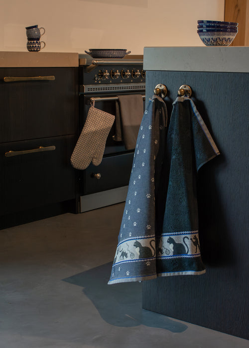 Luxe Keukendoek en Theedoek Kat Donkerblauw - Bunzlau Castle - 100% biologisch GOTS katoen