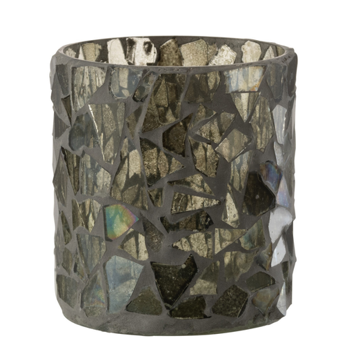 J-Line kaarshouder Mozaiek - glas - grijs/groen - small - 2 stuks