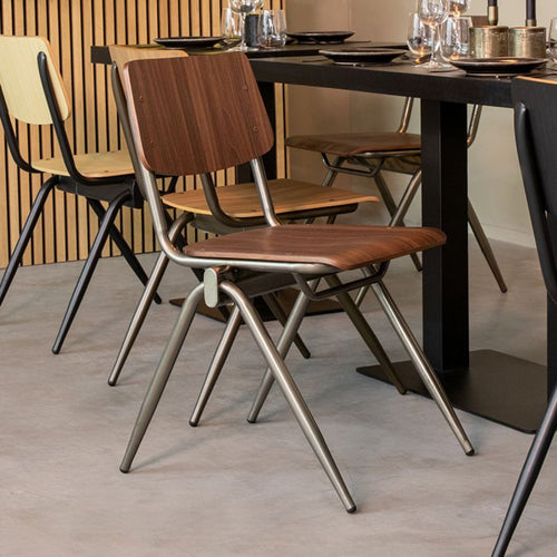 LABEL51 Eetkamerstoel Solid - Donkerbruin Hout/Chrome - Set van 2 - vtwonen shop
