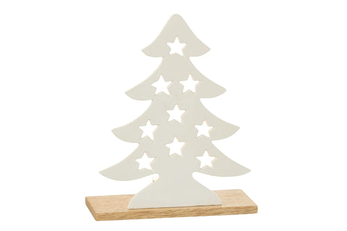 J-Line theelichthouder Kerstboom - aluminium/hout - naturel/wit - large - vtwonen shop