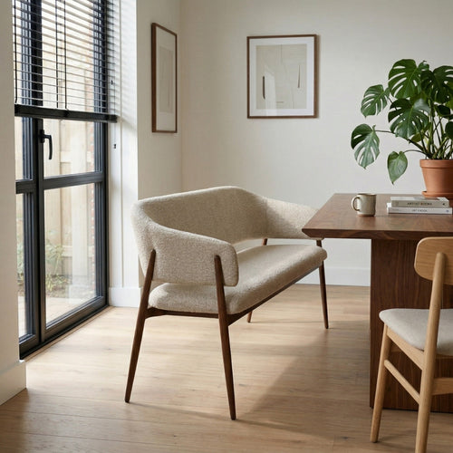 DÉJA Living Eetkamerbank Dénia - Beige/Walnoot - 180cm