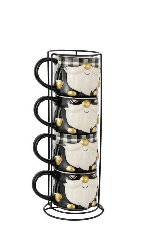 J-Line mok Kerstman Dolomiet - keramiek - zwart/wit - doos van 4 - vtwonen shop