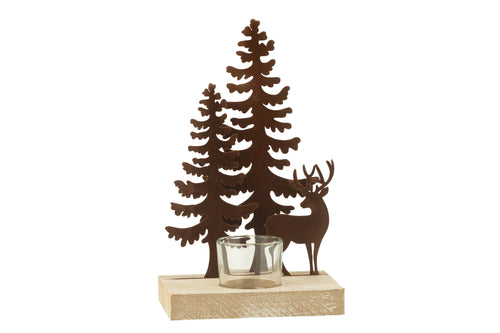 J-Line theelichthouder 1 stuk rendieren bomen - metaal/hout - bruin - vtwonen shop