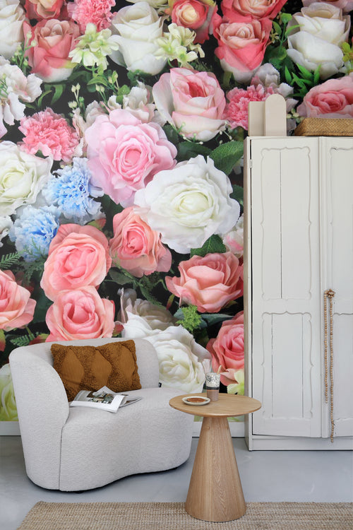 Sanders & Sanders fotobehang rozen roze, groen en wit - 375 x 270 cm - 600539