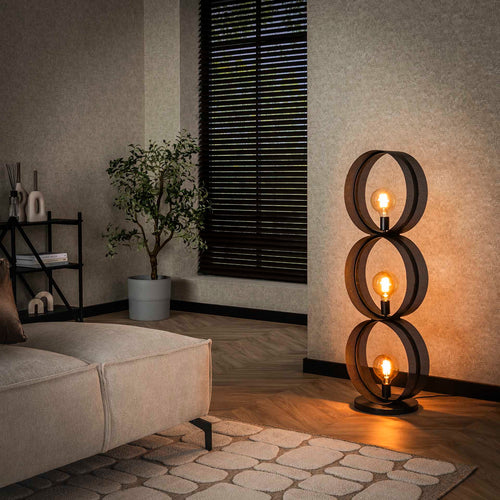Giga Meubel Vloerlamp Ring - Zwart Metaal - 3-Lichts - 40x30x122cm - vtwonen shop