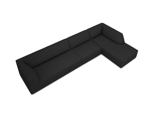 Micadoni rechter hoekbank Ruby 5-zits, structurele stof, zwart - 180x366x69cm