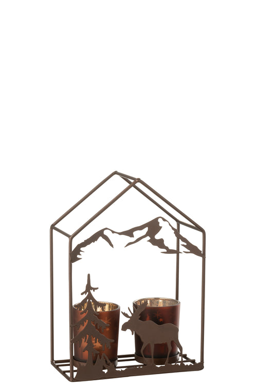 J-Line theelichthouder 2 Glazen - ijzer - bruin - vtwonen shop