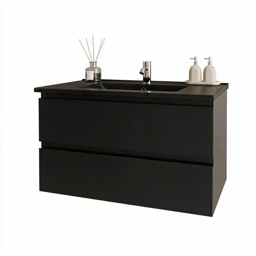 LOMAZOO badkamermeubel Marenza - zwevend - zwart keramiek - mat zwart - 80 cm