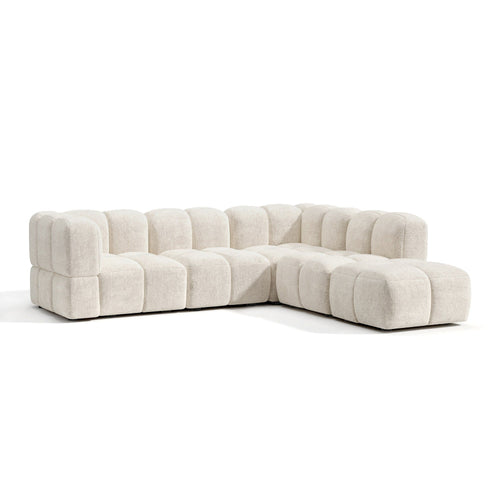 Sia Home - Modulaire bank met grote rechte hoek NUBI - Fluweel met structuur - Crème - 256cm