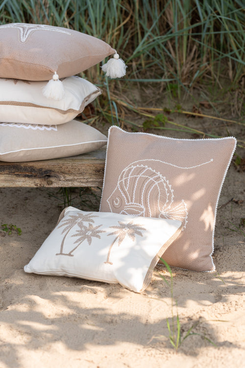 J-Line kussen Vierkant Palmbomen - katoen - creme/beige