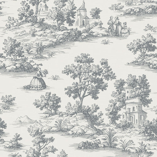 Sanders & Sanders behang toile de jouy print donkergrijs - 53 cm x 10 m - 641038