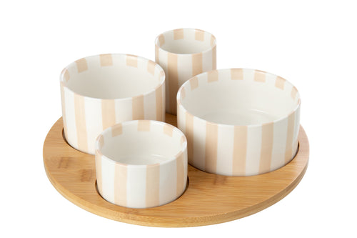 J-Line aperoset Gestreept - steengoed - lichtbeige/wit