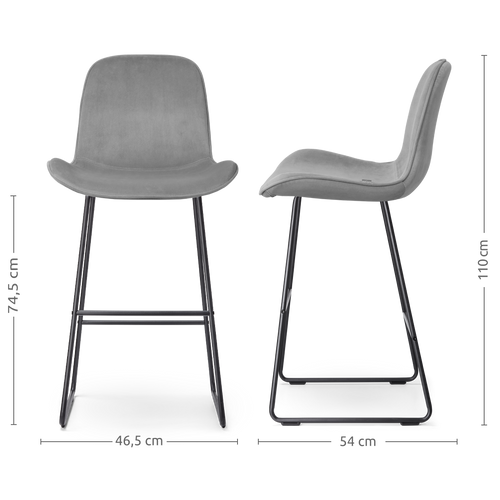 Nolon Nino-Fé Barkrukken Set van 2 - Velvet Grijs - Zwart - 75 cm