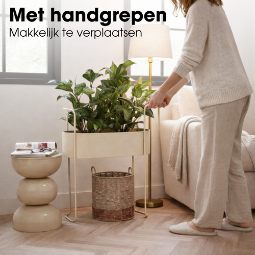 Mica Decorations Moritz Plantenstandaard – Plantenpot voor Bloemen en Kamerplanten – Bloempotten voor Binnen – 55 x 24 x 65 cm – IJzer – Beige