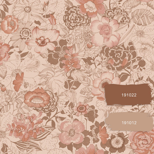ESTAhome behang vintage bloemen terracotta roze - 53 cm x 10.05 m - 139766