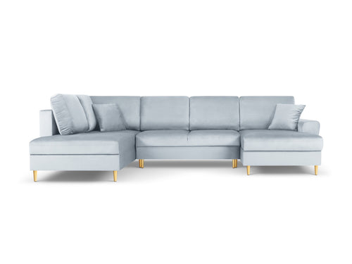 Cosmopolitan Design Links panoramische slaapbank met opbergdoos Kyoto 7-zits, flueel, lichtblauw - 194x313x88cm