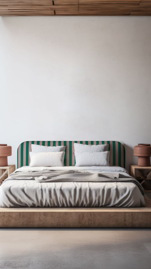 Gestoffeerd fluwelen hoofdbord met strepen groen en roze 190x97cm