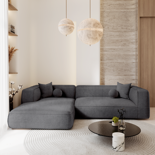 Premium Interiors - Linkerhoekbank SOFIA - kruisweefsel grijs 282cm
