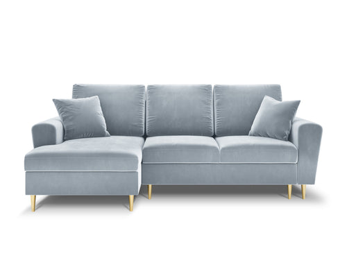 Cosmopolitan Design Uitklapbare hoekbank links met opbergdoos Kyoto 4-zits, flueel, lichtblauw - 145x241x88cm