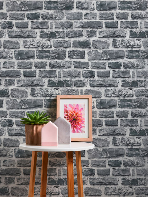 A.S. Création behang stenen muur donkergrijs - 53 cm x 10.05 m - AS-361404