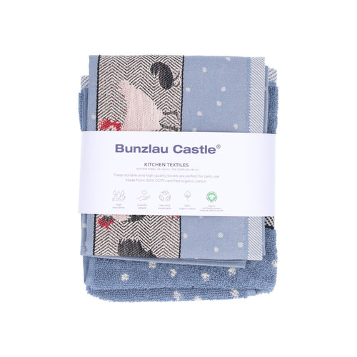 Bunzlau Castle Luxe Keukendoek en Theedoek - Kip Grijs Blauw - 100% biologisch GOTS katoen - keukentextiel set - vtwonen shop
