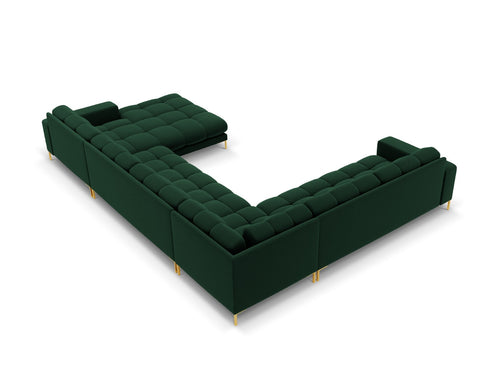Cosmopolitan Design Panoramische hoekbank links Bali 7-zits, flueel, flessengroen - 256x327x75cm