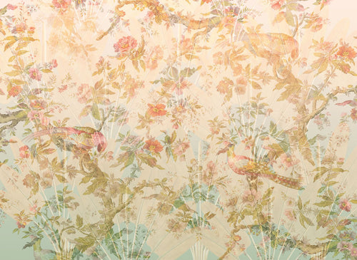 Sanders & Sanders fotobehang tropische bloemen en paradijsvogels roze - 350 x 255 cm - 611855