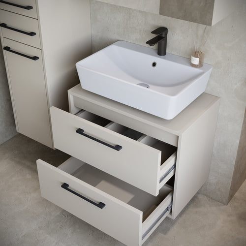 Badplaats Wastafelkast Set Florence 60 x 35 cm – Beige – Badmeubel met Spiegelkast en Kolomkast