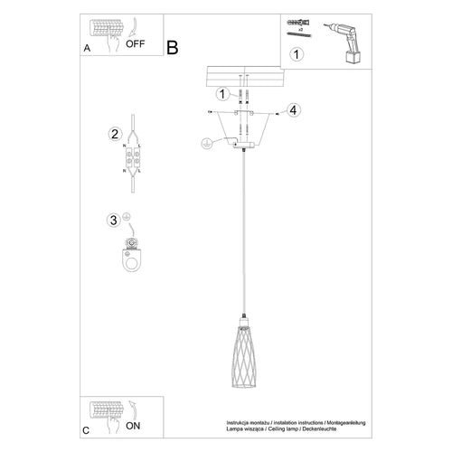 Sollux Lighting Hanglamp SUBA 1 zwart - 12x12x139cm