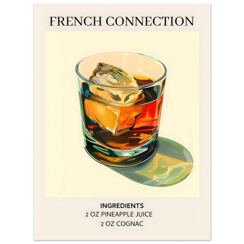 Artfulprints Poster French Connection cocktail - Ingrediënten   - 30x40 cm - Geel