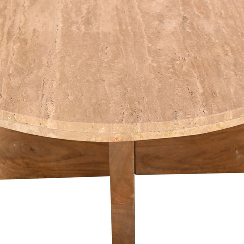 Giga Meubel Salontafel Leno Rond - Travertin/Hout - Naturel - Set van 2 - vtwonen shop