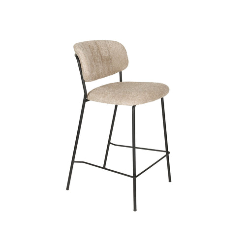 Housecraft Living Jolien Barkruk 65 cm Zwart/Beige Bouclé - set van 2