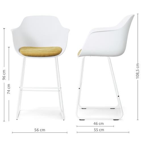 Nolon Nino-Liz barkruk wit met warm oker zitkussen - wit onderstel - 75 cm