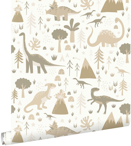 ESTAhome behang dinosaurussen beige en taupe - 53 cm x 10.05 m - 131354