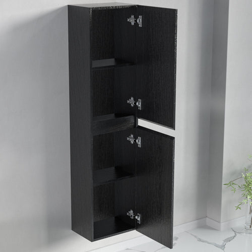 LOMAZOO badmeubelset Avalon - met hoge kast & witte wastafel - zwart eiken - 60 cm