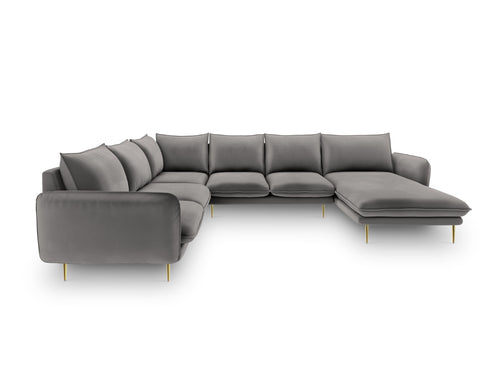 Cosmopolitan Design Panoramische hoekbank links Vienna 7-zits, flueel, lichtgrijs - 235x330x95cm