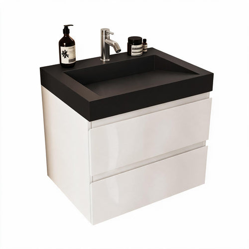 LOMAZOO badkamermeubel Zarivo - zwevend - zwarte wastafel - glanzend wit - 60 cm
