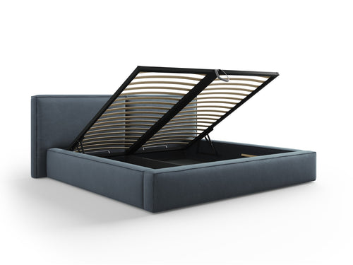 Cosmopolitan Design Opbergbed met dubbel hoofdbord Arendal 200x200cm, structurele stof, blauw - 228x251x97.5cm