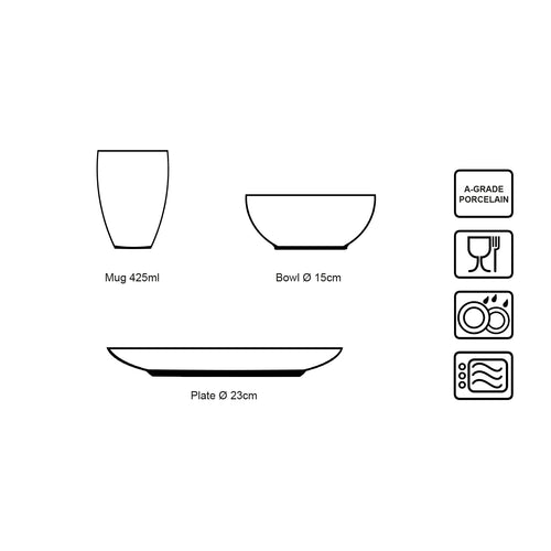 vtwonen - Painted Ontbijtset - Blauw, Wit - Porselein - Set van 3 - vtwonen shop