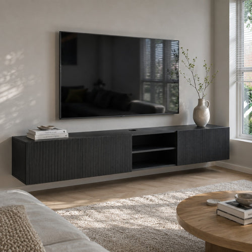 Giga Meubel Zwevend Tv-Meubel Roman - Zwart Mangohout - 200x40x35cm