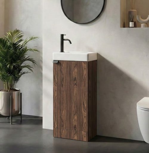 Badplaats Toiletmeubel Orion 40 x 22 cm – Walnoot Bruin – Fonteinmeubel met Wastafel