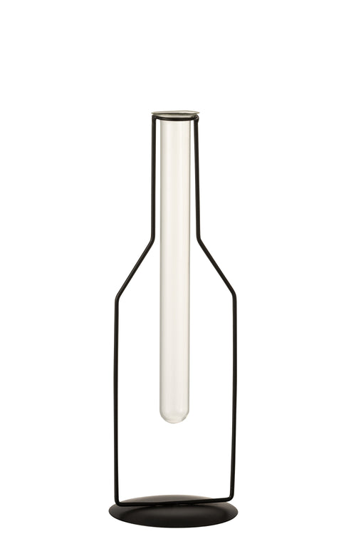 J-Line vaas 1 Tube Fles - metaal/glas - zwart - large - 2 stuks - 33 cm hoog - vtwonen shop