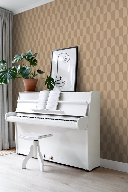 ESTAhome behang art deco bogen donker beige - 50 x 900 cm - 131233 - vtwonen shop