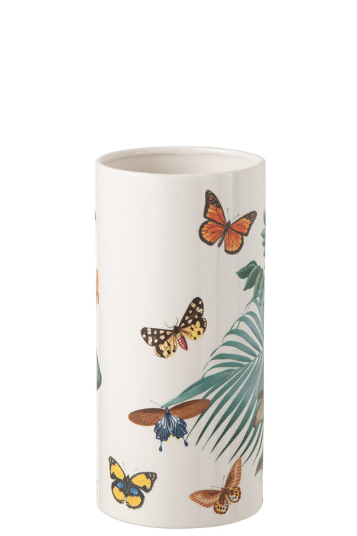 J-Line vaas Vlinders Dolomiet - porselein - mix - small - 30 cm hoog - vtwonen shop