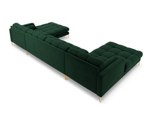 Cosmopolitan Design Panoramische bank Bali 7-zits, flueel, flessengroen - 185x383x75cm
