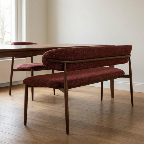 Giga Meubel Eetkamerbank Alexia - Stof - Rood/Walnoot - 160cm