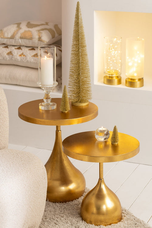 J-Line bijzettafel Druppel - metaal - goud - 2 stuks