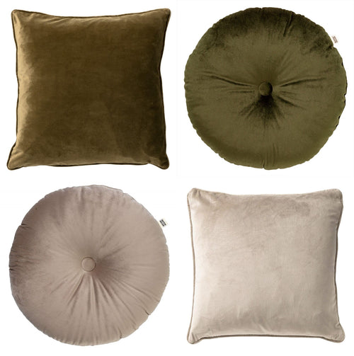 Dutch Decor - KUSSENSET - 4-delig - Velvet Shapes - 45x45 cm en Ø40 cm - inclusief binnenkussens - groen, beige - vtwonen shop