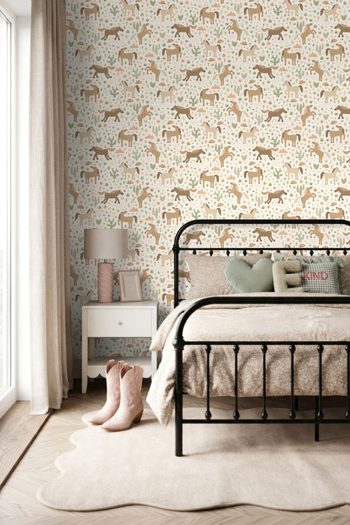 ESTAhome behang paarden beige, bruin en groen - 50 x 900 cm - 132192